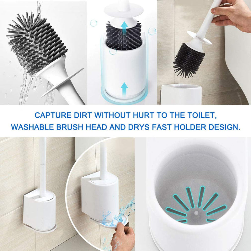 Toilet Brush and Holder - Bathroom Brush,Sturdy Toilet Bowl Cleaning Brush Set with Soft Silicone Bristle for Bathroom Storage and Organization - NewNest Australia