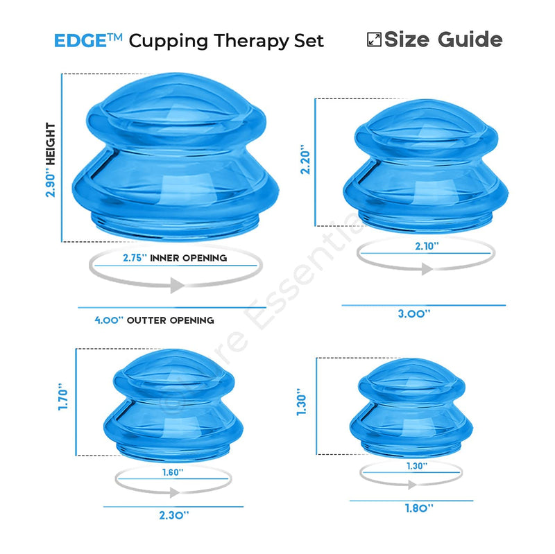 Lure Essentials Edge Cupping Set – Ultra Clear Blue Silicone Cupping Therapy Set for Cellulite Reduction and Myofascial Release - Massage Therapists and Home Use (Set of 4, Blue) 4 Piece Assortment - NewNest Australia