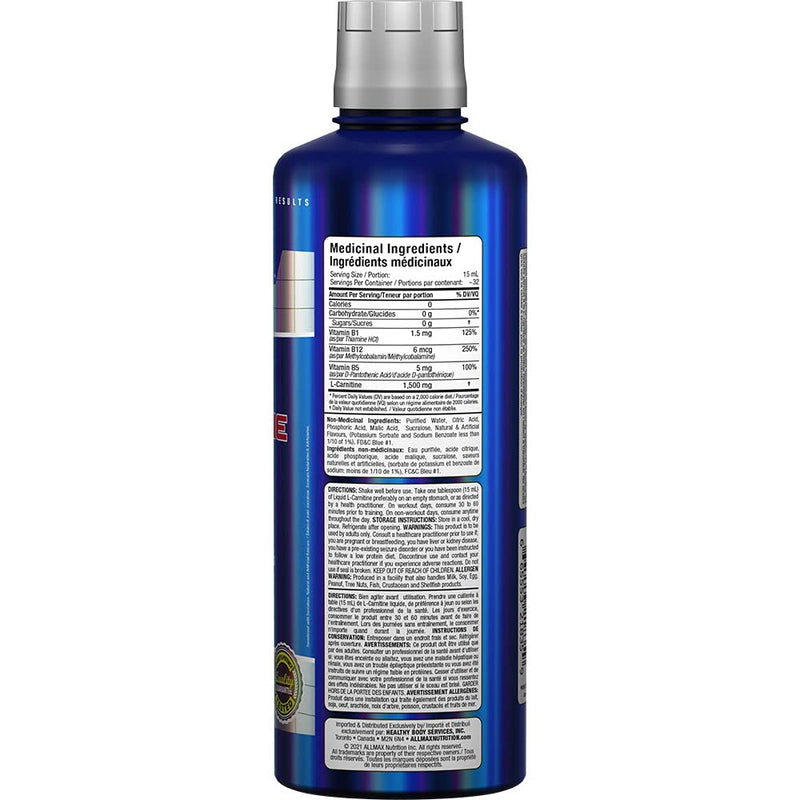 ALLMAX Nutrition Liquid L-Carnitine 1500, Blue Raspberry, 16 oz (473 ml) - NewNest Australia