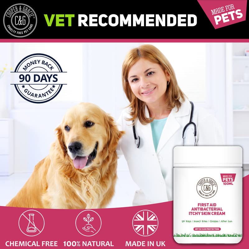 C&G PETS | FIRST AID ANTIBACTERIAL ITCHY SKIN CREAM WITH SPF 50 | 100% NATURAL ESSENTIAL OIL | MAINTAINS CRACKED ITCHY SKIN |LICK SAFE NON TOXIC NON IRRITANT |HIGHLY ABSORBENT SUN CREAM FOR DOGS 100ML - NewNest Australia
