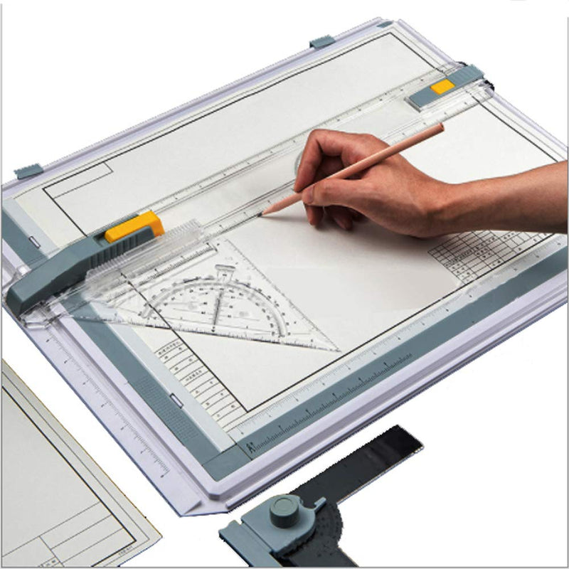 SALEMAR Inch Scale A3 Drafting Table Drawing Board, Drawing Tool Set Graphic Architectural Sketch Board with Parallel Motion, Set Square, Clamps, Protractor, Anti Slip Support Legs, Sliding Ruler - NewNest Australia