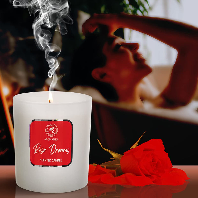 Scented Candle Rose In Glass - Rose Fragrance For Aromatherapy With Natural Rose Oil - Rose Fragrance - Soy Candle For Home - Beautiful Intense Fragrance - 45 Hours Burning Time - White 200 G - NewNest Australia