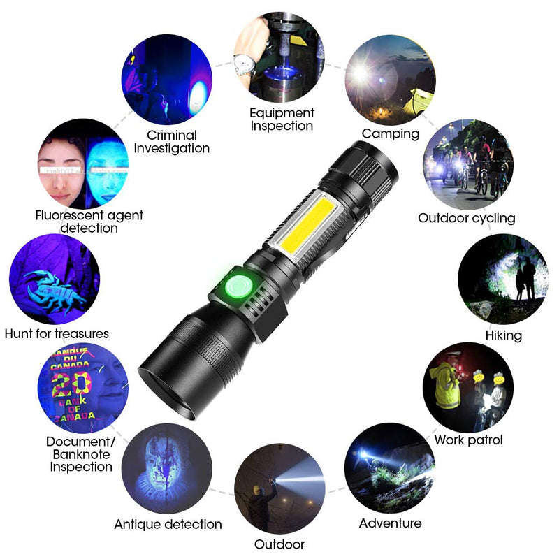 Rechargeable Flashlights 3 in 1, Super Bright Black Light Flashlights 1200 Lumens, 7 Modes, Zoomable, IPX6 Waterproof Flash Light for Camping, Emergency, Pet Clothing Detection 2 Pack - NewNest Australia