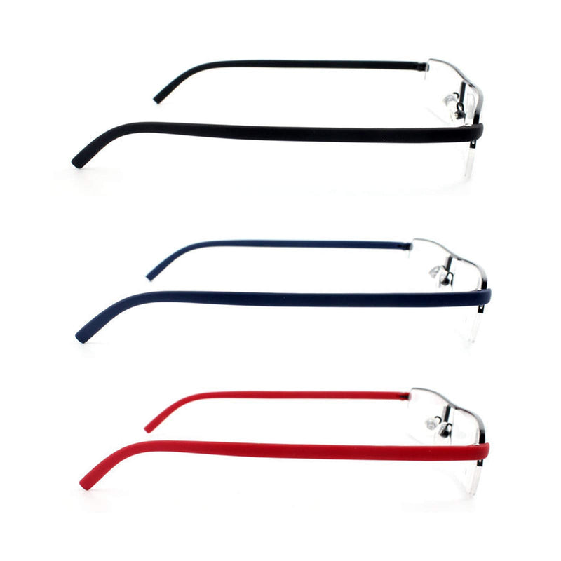 MMOWW Pack of 3 Reading Glasses for Men and Women Portable Ultralight TR90 Reading Aid Half Rim Metal Glasses with Glasses Case (Black+Blue+Red, 2.0) Black+Red+Blue 2.0 x - NewNest Australia