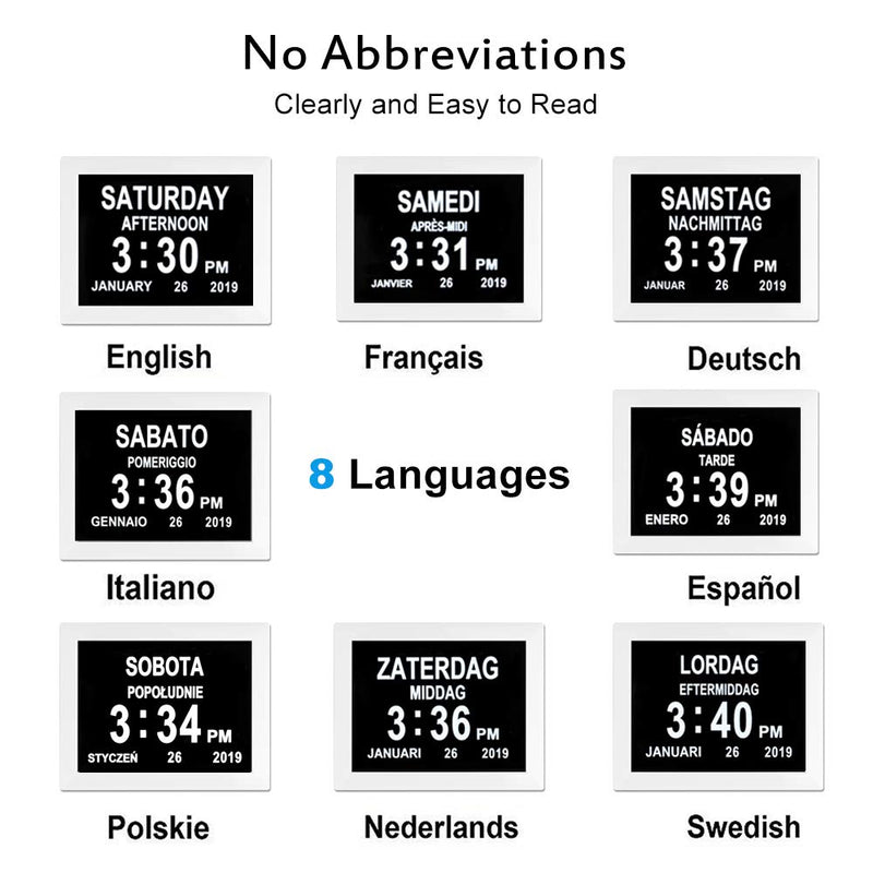 NewNest Australia - 【Newest Version】 Digital Day Clocks 8 Alarms Auto-Dimming Extra Large Day and Date Calendar Dementia Clocks for Seniors Elderly Vision Impaired Memory Loss 
