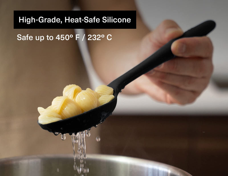 Misen Silicone Slotted Spoon - Slotted Spoons for Cooking - Large Heat Resistant Kitchen Spoons - 12 inch - Black - NewNest Australia