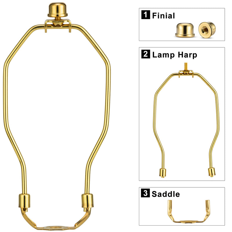 Lamp Shade Holder, 2 Set 7 Inch [Heavy Duty] Lamp Harp Holder with 3/8 Standard Saddle + Lamp Finial Caps for Table and Floor Lamps (Polished Brass) - NewNest Australia