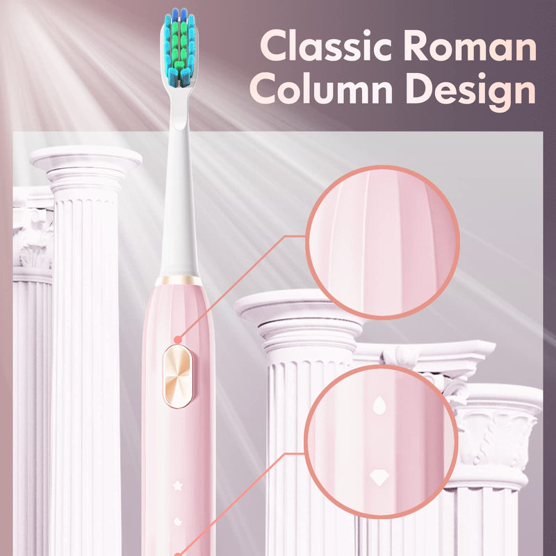 Dada-Tech Electric Toothbrush Adults and Kids, Sonic Electronic Power Rechargeable Tooth Brush with Automatic Interval Timer, Waterproof for Shower, Five Brushing Modes (Pink) Pink - NewNest Australia