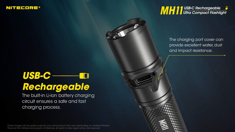 Nitecore MH11 USB-C Rechargeable EDC Flashlight, 1000 Lumen with 2x Batteries and LumenTac Battery Organizer - NewNest Australia