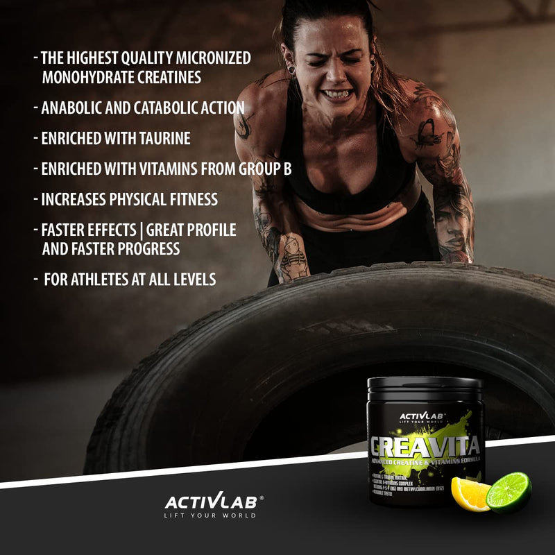 Activlab CREAVITA 300g | 30 servings | Lemon-lime flavor | Creatine, taurine, B vitamins | Strength increase | powder | Tested 3x in the laboratory | Matrix for bodybuilding | Incl. measuring cup lemon-lime 30 portions (pack of 1) - NewNest Australia