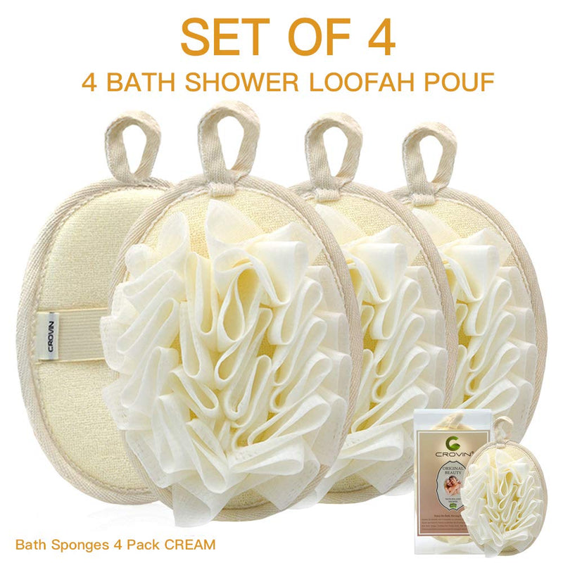Crovin Bath Shower Pouf Sponge - 4 Packs Exfoliating Mesh Pouf Sponge-Large 5x7 Premium Loofah Shower Scrubber for Men and Women-Elastic Hand Strap Body Brush to Soothe, Cleanse Your Skin - NewNest Australia