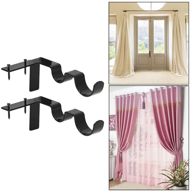 2Pcs Double Curtain Rod Bracket Steel 20lb Load Bearing Assembly Curtain Rod Hooks Holder (Black) Black - NewNest Australia