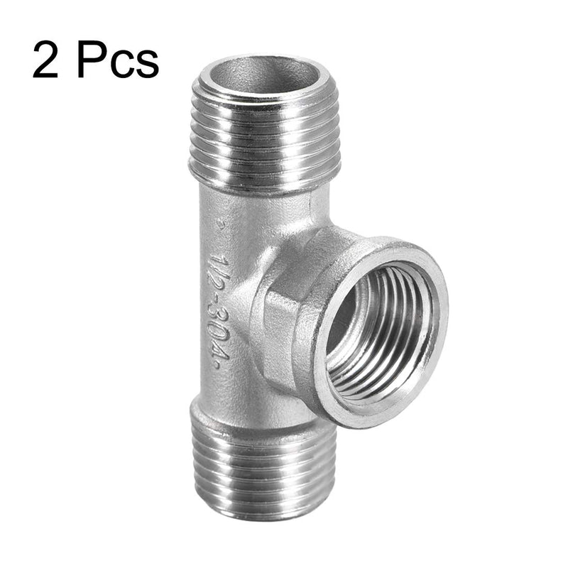 uxcell Stainless Steel 304 Cast Pipe Fitting 1/2 BSPT Male X 1/2 BSPT Femalex 1/2 BSPT Male Tee Shaped Connector Coupler 2pcs - NewNest Australia