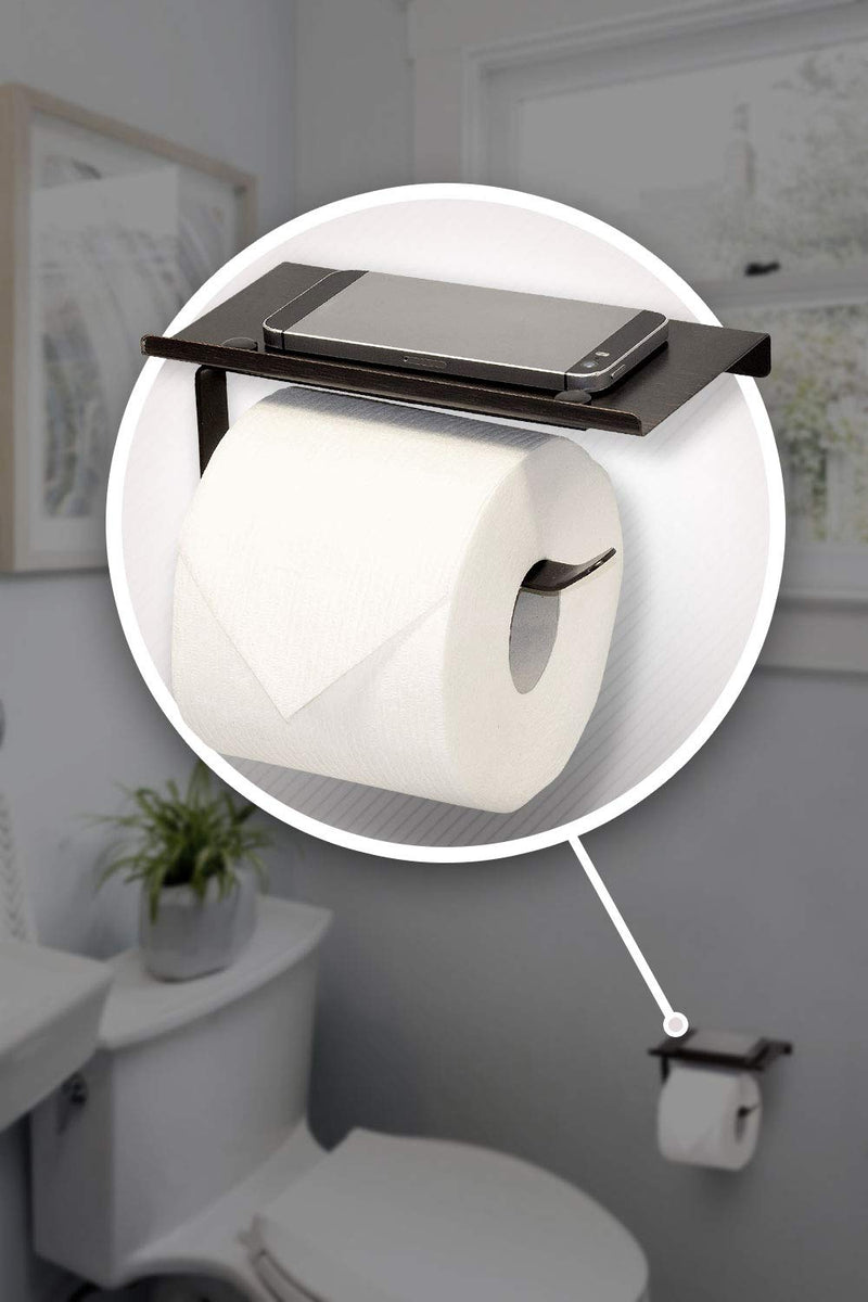 Neater Nest Reversible Toilet Paper Holder with Phone Shelf, Modern Style (Oil Rubbed Bronze, Single) Oil Rubbed Bronze 1-Roll - NewNest Australia