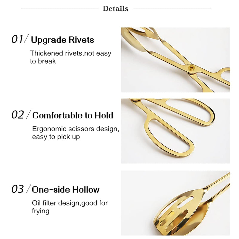 2 Pieces Buffet Salad Tongs for for Kitchen Serving and Cooking Stainless Steel Food Scissor Tongs Catering Tongs Bread Tongs Cake Tongs Bake Tongs Steak Barbecue Tongs(Gold) Gold - NewNest Australia