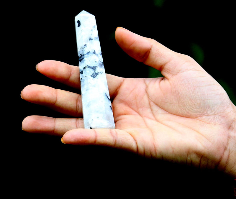 Jet International Women's Genuine Exquisite Rainbow Moonstone Obelisk Tower Jumbo 8 Facet Aura Rock Crystal Natural Polished Earth Spirit Balance Point Gemstone Spiritual Chakra Balancing Psychic - NewNest Australia