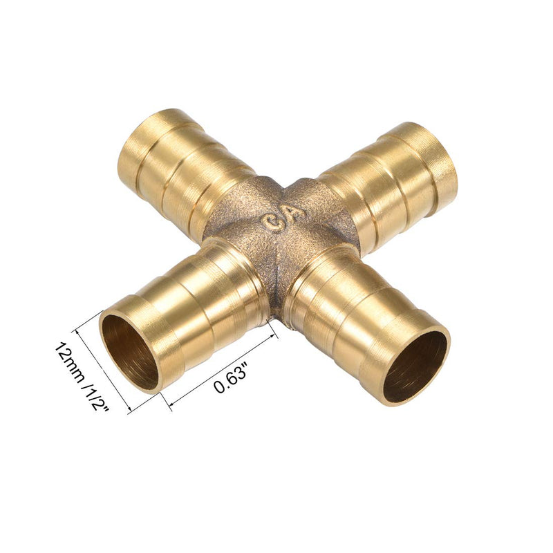 uxcell 12mm or 1/2 inches ID Brass Barb Splicer Fitting 4 Ways Brass Cross Barb Fitting Air Gas Water Fuel,2pcs - NewNest Australia