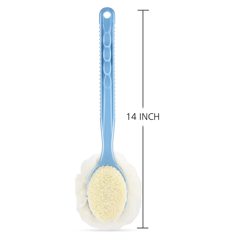 Shower Body Brush with Bristles and Loofah,Back Scrubber Bath Mesh Sponge with Curved Long Handle for Skin Exfoliating Bath, Massage Bristles Suitable for Wet or Dry, Men and Women (Blue) - NewNest Australia