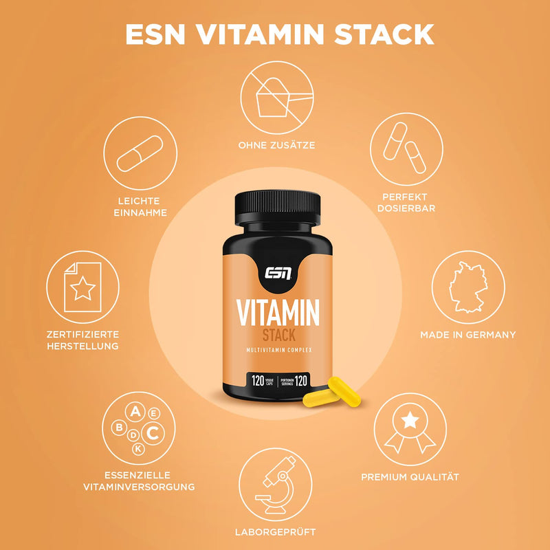 ESN Vitamin Stack Multivitamin Supplements, 120 Capsules - NewNest Australia