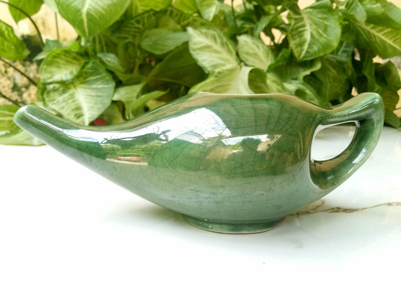 Ceramic Neti Pot for Nasal Cleansing Crackle Pattern | Ceramic Neti Pot with 5 Sachets of Neti Salt | Natural Treatment for Sinus, Infection and Congestion (Green) - NewNest Australia