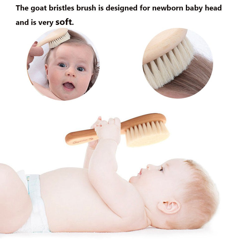 Baby Goat Hair Brush and Comb Set for Newborns & Toddlers Eco-Friendly Safe Brush for Cradle Cap Natural Wooden Comb Perfect Baby Shower and Registry Gift (Baby Hair Brush and Comb Set) Baby Hair Brush and Comb Set - NewNest Australia