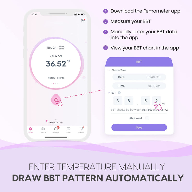 Femometer Vinca Lite Basal Thermometer, Digital Fertility Thermometer Fertility Monitor for Ovulation Cycle Control, No Bluetooth, Purple - NewNest Australia