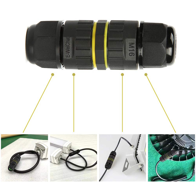 Junction Box Outdoor 2 Way Waterproof IP68 Electrical Cable Connector ,M16 Wire Range(3.5-10mm),Suitable for Repair and Extend Power Cables,UL(5 Pack) M16-2Pin - NewNest Australia