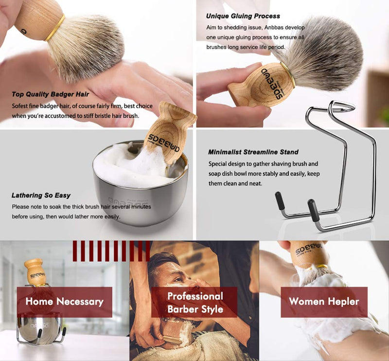 Anbbas Badger Hair Shaving Brush with Shaving Bowl and Brush Holder Classic Wet Shave Shaving Set Men's Gift Set Shaving Set 2 - NewNest Australia