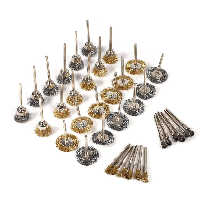Brass Steel Wire Brush Set, 36 Pcs Stainless Steel Wire Brush Pen Cup Wheel Shaped Polishing Cleaning Rotary Tools Full Kit for Electric Equipment Perfect for Removal of Rust/Corrosion/Paint - NewNest Australia