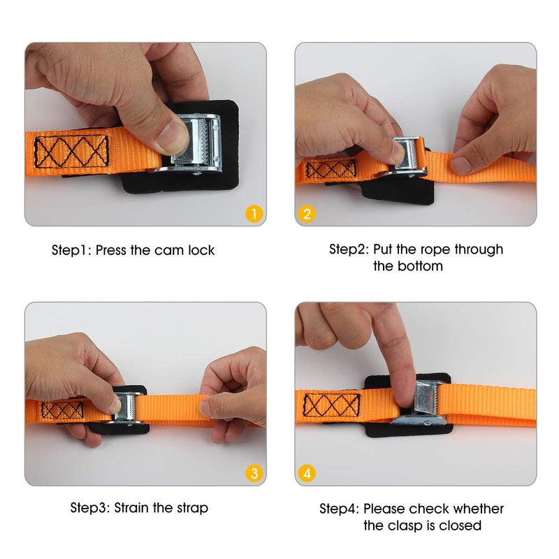 JCHL Sturdy 20-foot-by-1-inch Tie Down Strap Lashing Strap Cargo Tie-Down Strap Padded Cam Lock Buckle 1000lbs Capacity (2-Pack) Orange-2Pack - NewNest Australia