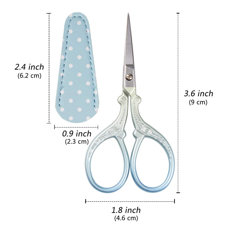 Hisuper Embroidery Scissors Set with Leather Sheaths for Sewing Crafting, Art Work, Threading, Needlework DIY Tools Dressmaker Small 3.6 inch Shears Cross Stitch Knitting Scissor Blue Green - NewNest Australia