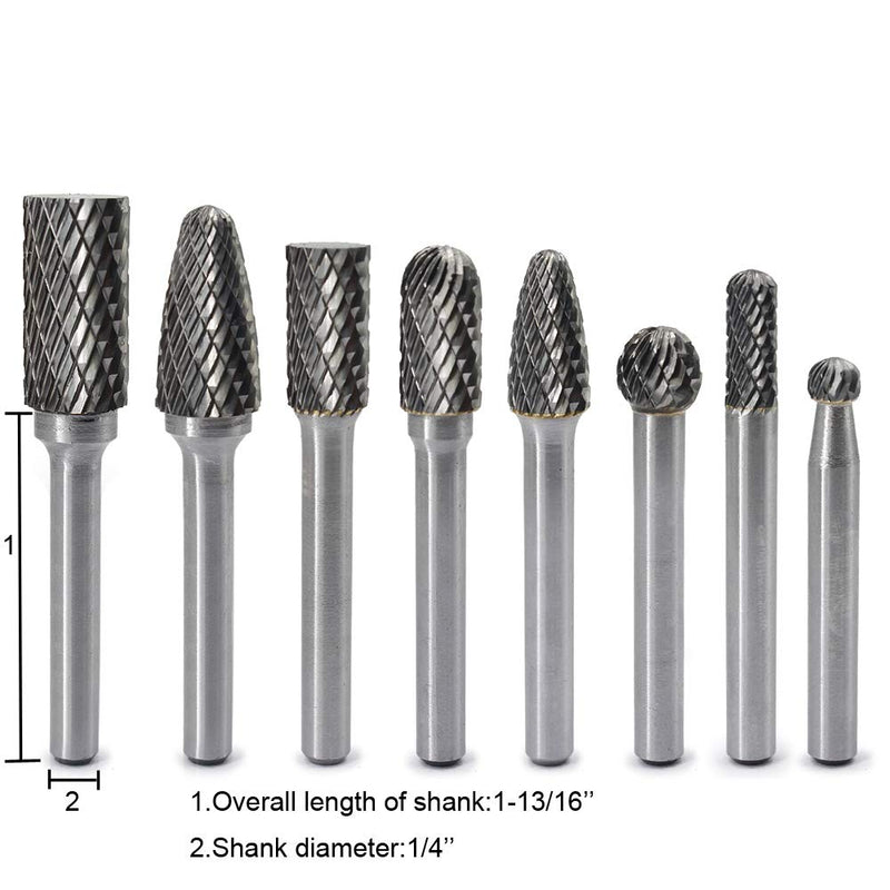 Carbide Burrs Set JESTUOUS 1/4 Inch Shank Diameter Double Cut Edge Rotary File Metal Grinding Polishing Carving Tool Drill Bits for Die Grinder Kits,8pcs - NewNest Australia