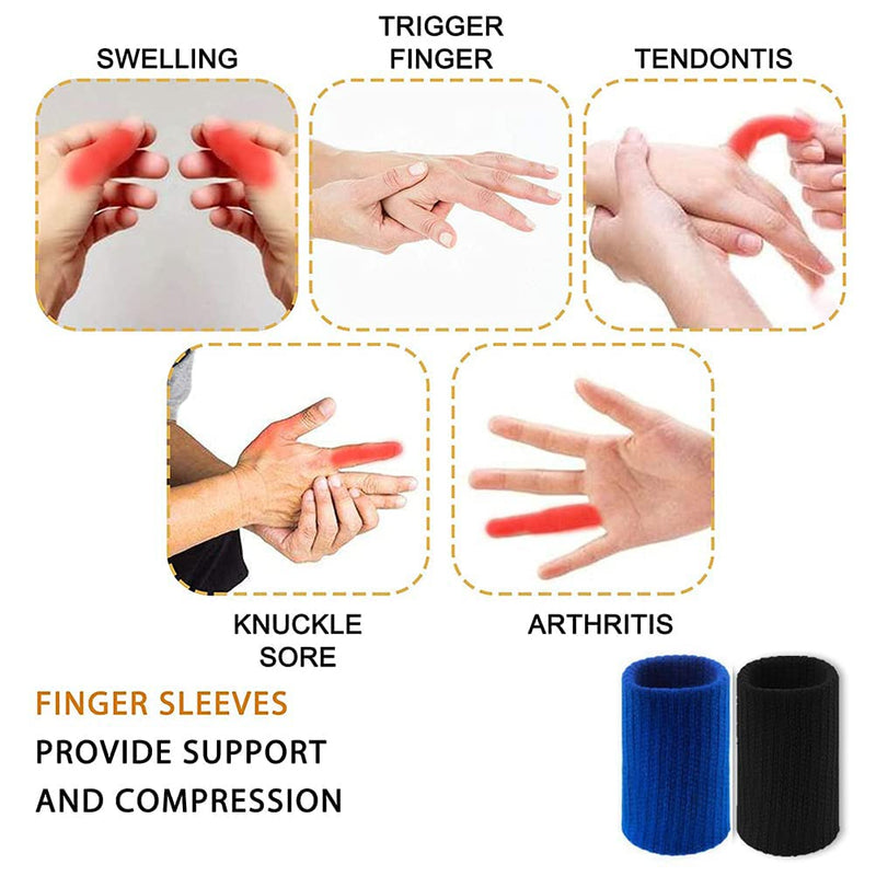 20 PCS Finger Sleeves Protectors, Sport Finger Sleeves Finger Splints Thumb Finger Brace Support Elastic Thumb Sleeves for Relieving Pain Arthritis Trigger Finger(Blue Black) Blue,black - NewNest Australia