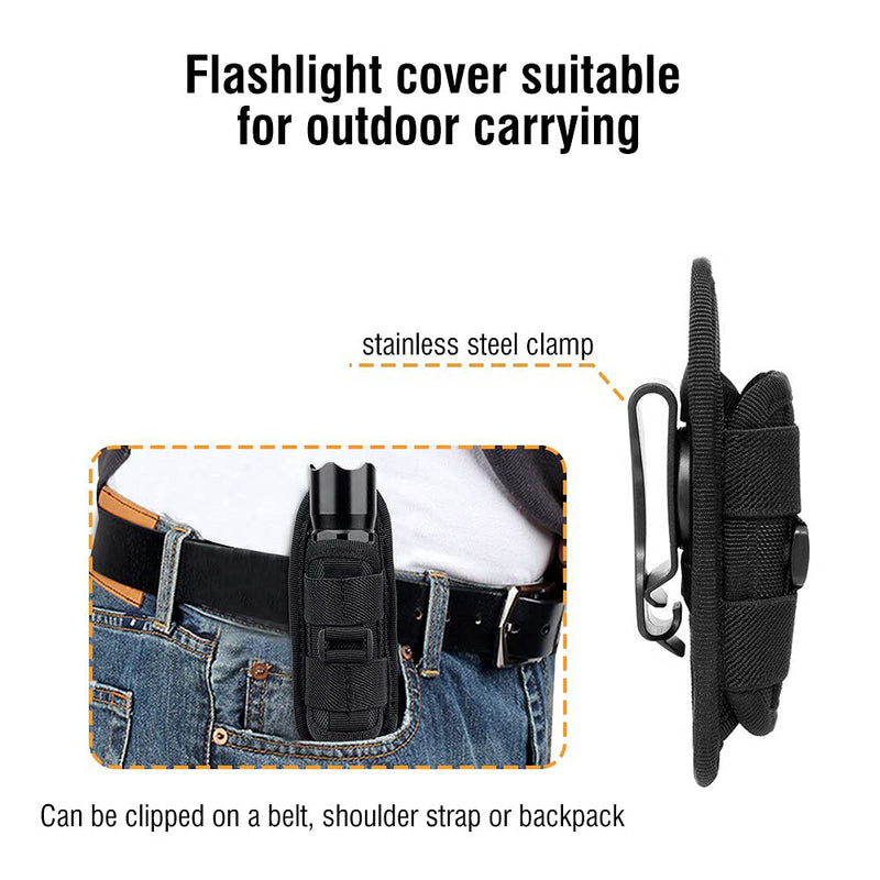 Flashlight Holster, Tactical Pounch Hunting Light Holder Duty Belt Clip Adjustable Torch Carry Case, Nylon Fixing Strap, with 360-Degree Rotatable Clip - NewNest Australia