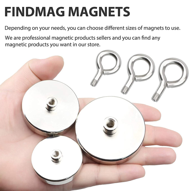 FINDMAG Fishing Magnets 300 LBS Pulling Force 2 inch Neodymium Rare Earth Magnet with Lifting Eye-Bolt, Super Strong Round Magnet for Retrieving Items in Lake, Beach, Lawn and New House. 2.00 inches（50mm） - NewNest Australia