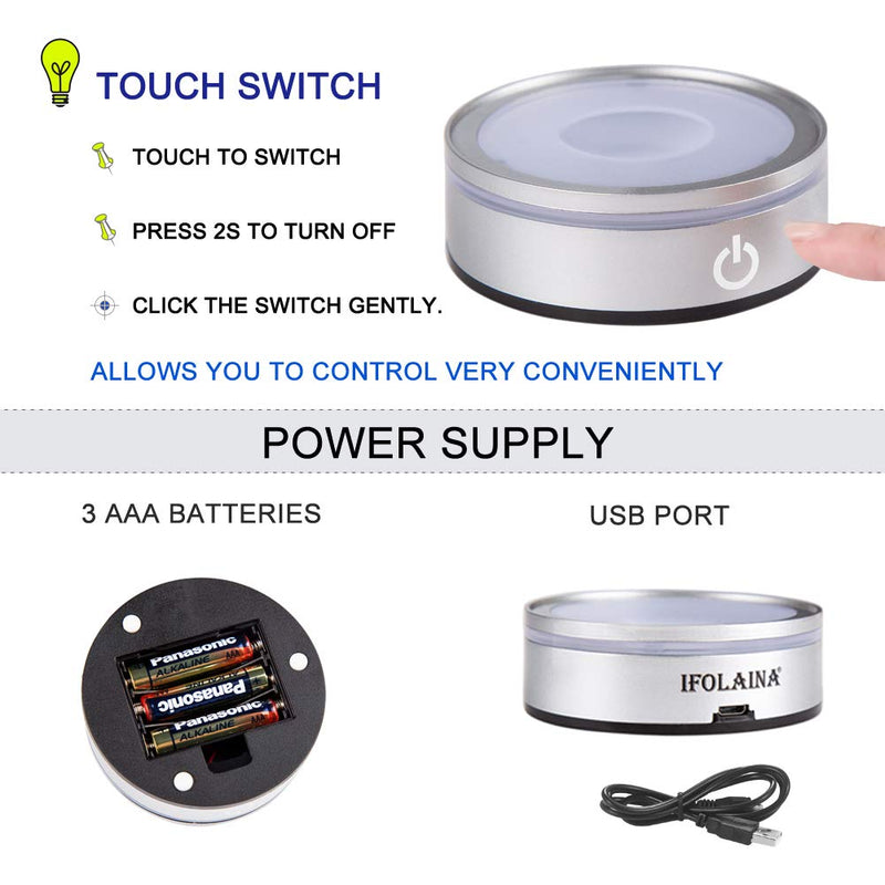NewNest Australia - IFOLAINA LED Light Base Multicolor Round Show Stand Display Plate for 3D Crystal Glass Ball Art with Sensitive Touch Switch Concave 
