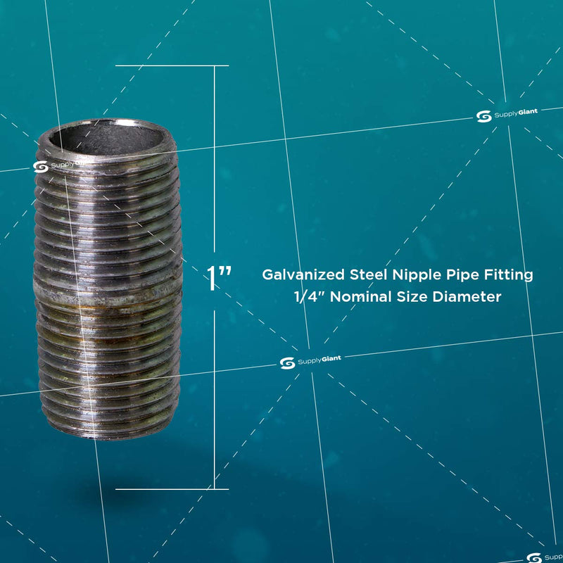 Supply Giant OQHM1400-10 Pre Cut Industrial Steel Closed Nipple, Connectors, Used To Build Vintage Furniture, Quarter Inch Threaded Pipes and Fittings, 1/4'' x 1", Galvanized (Pack of 10), 1/4" x 1" 1/4" x 1" Pack Of 10 - NewNest Australia