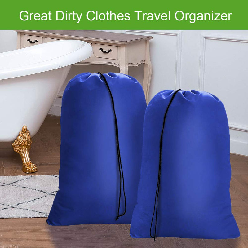 NewNest Australia - OTraki Heavy Duty Large Laundry Bags 2 Pack 28 x 45 inch XL Drawstring Travel Organizer Bag Fit Hamper Basket Camp Home College Dorm Tear Resistant Dirty Cloth Big Storage, Three Loads of Clothes Blue 