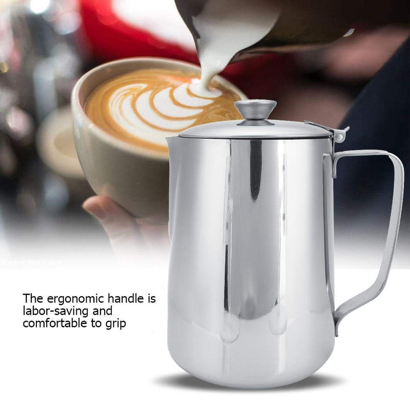 Frothing Cup Stainless Steel Coffee Cup Milk Frothing Pitcher Pot with Lid Latte Art(1000mL) 1000mL - NewNest Australia