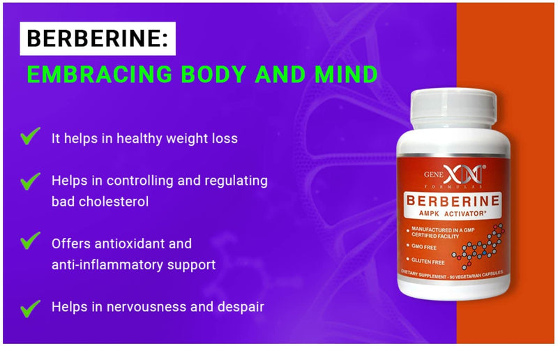 Genex Berberine HCl 500mg - Powerful AMPK Activator, - Pairs Well with Resveratrol and NMN Nicotinamide Mononcleotide. (Vegetarian, Gluten-Free, Non-GMO) Root Extract Supplement - NewNest Australia