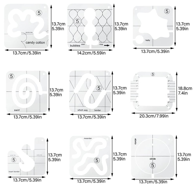 SYCOOVEN 13 PCs Free Motion Quilting Template Set Includes 8 Quilting Templates, Quilting Frame, Quilting Gloves, Ruler and Quilting Stickers for DIY Quilting on Sewing Machine As Picture Show - NewNest Australia