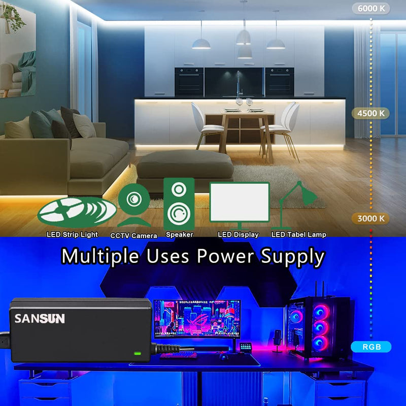12V 5A Power Supply for LED Strip Lights, 60W Power Adapter, 120V AC to 12V DC Transformer(1 set) 1 Set - NewNest Australia