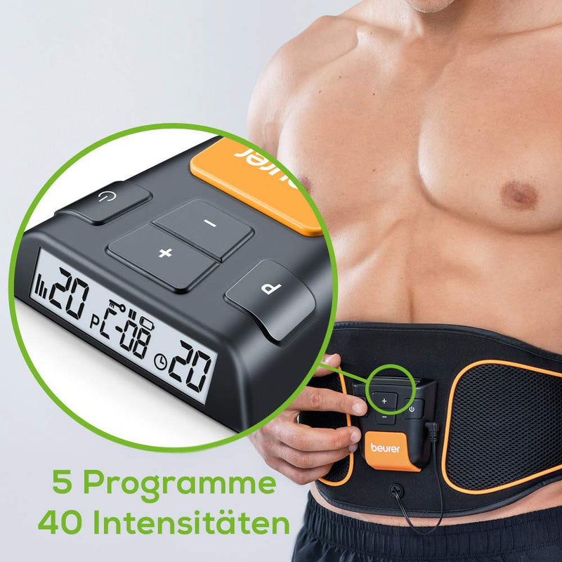 Beurer EM 37 abdominal muscle belt, EMS abdominal training, muscle stimulation to strengthen the abdominal muscles, regeneration, 1 piece, black, standard single - NewNest Australia