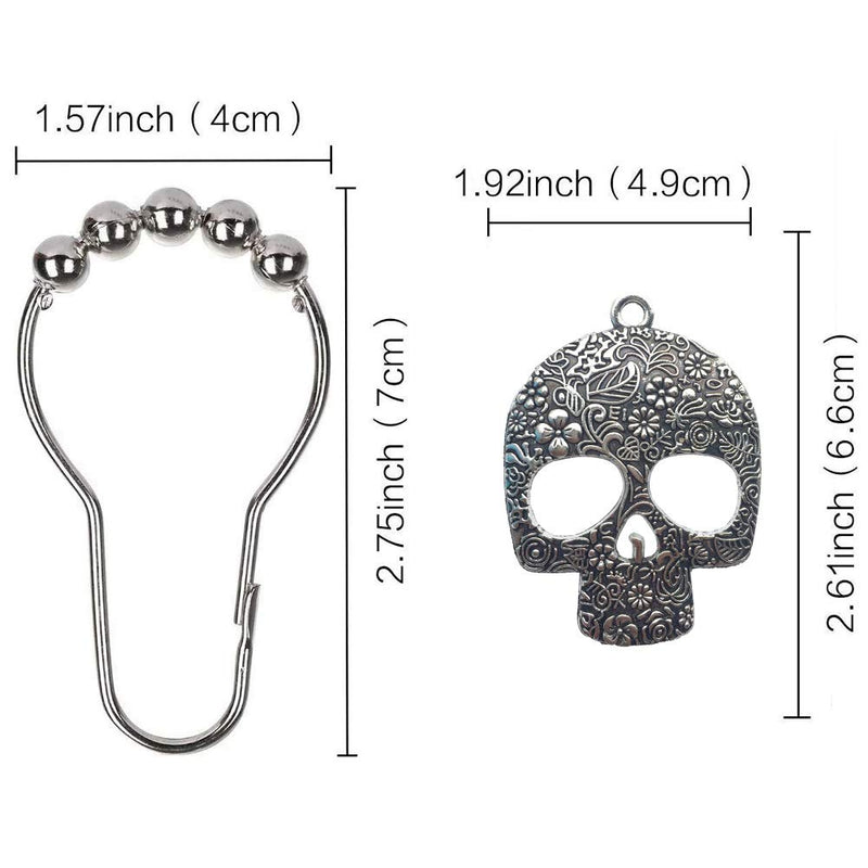 ZILucky Set of 12 Sugar Skull Shower Curtain Hooks Decorative Home Bathroom Stainless Steel Rustproof Skeletons Shower Curtain Rings Decor Accessories (Silver) Silver - NewNest Australia