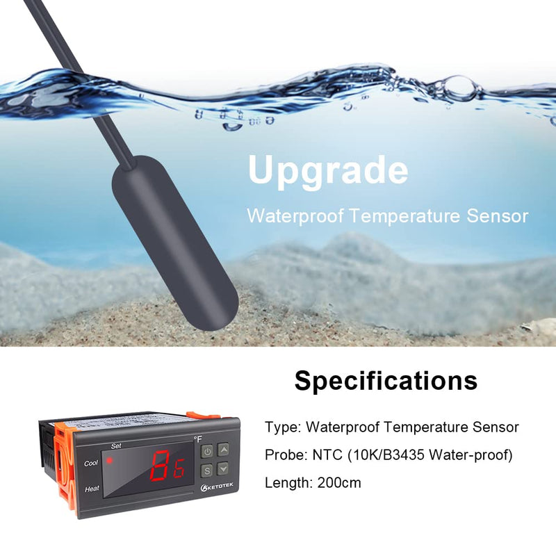 KETOTEK Digital Temperature Controller AC110V 10A Fahrenheit Thermostat with 2m Waterproof Sensor Heater Freezer Temp Controller Dual Relay Incubator Aquarium STC1000 - NewNest Australia
