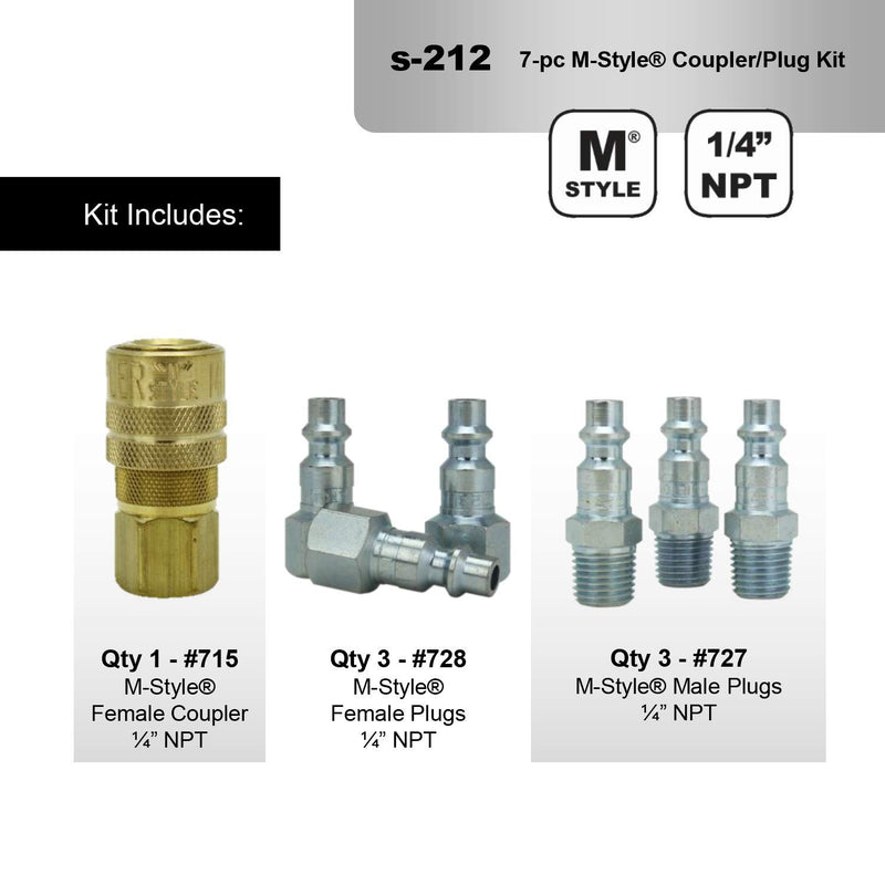 Milton - S212 S-212 1/4" NPT M Style Coupler and Plug Kit - 7 Piece - NewNest Australia