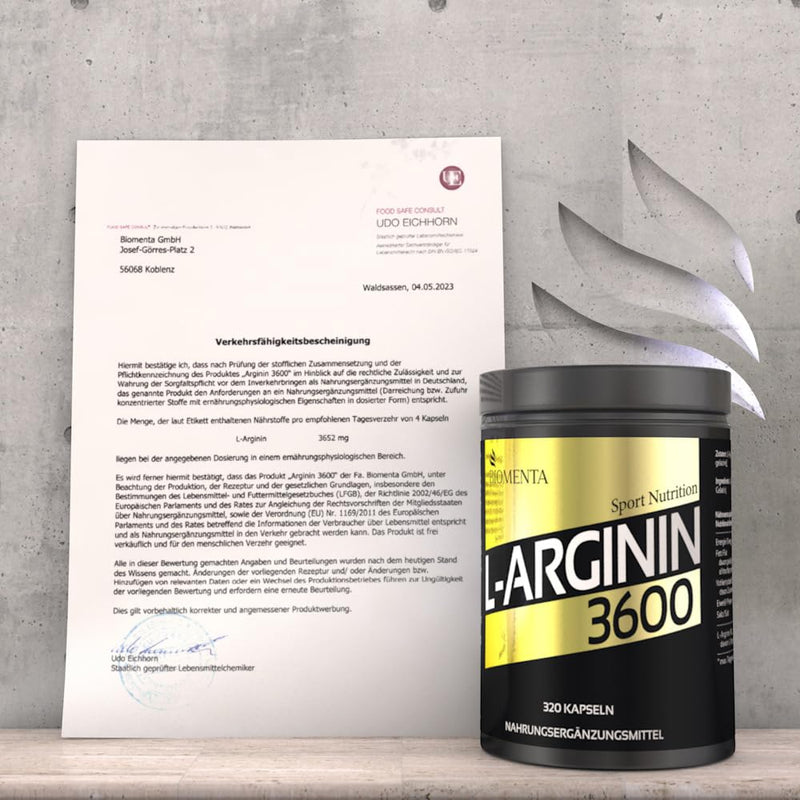 BIOMENTA L-Arginine 3600 - 320 arginine capsules high dosage with 913 mg amino acid/capsule - storage pack - premium quality - NewNest Australia