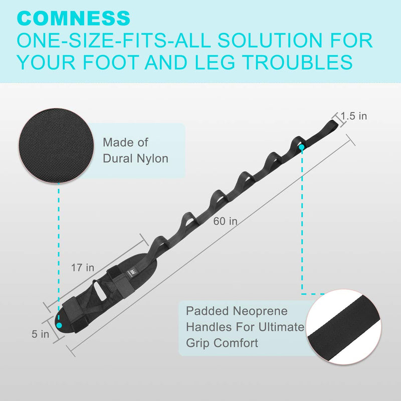 Foot and Calf Stretcher-Stretching Strap For Plantar Fasciitis , Heel Spurs, Foot Drop, Achilles Tendonitis & Hamstring. Yoga Foot & Leg Stretch Strap. (Black) Black - NewNest Australia