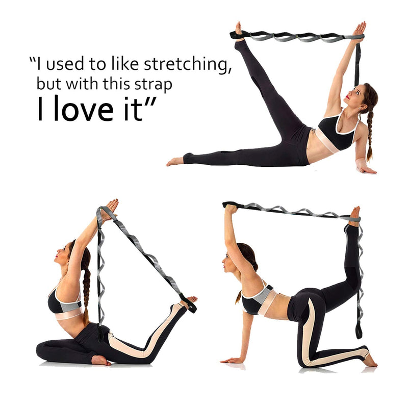 SANKUU Yoga Strap, Multi-Loop Strap, 12 Loops Yoga Stretch Strap, Nonelastic Stretch Strap for Physical Therapy, Pilates, Dance and Gymnastics with Carry Bag Black - NewNest Australia