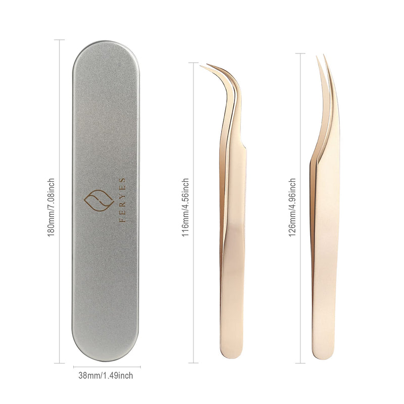 Feryes Eyelash Extension Eyelash Tweezers, Professional Dolphin And Boot Tweezers, Stainless Steel Eyelash Extension Set, Volume Precise Eyelash Tweezers With Tin Box, 2 Pieces, Gold Plated - NewNest Australia